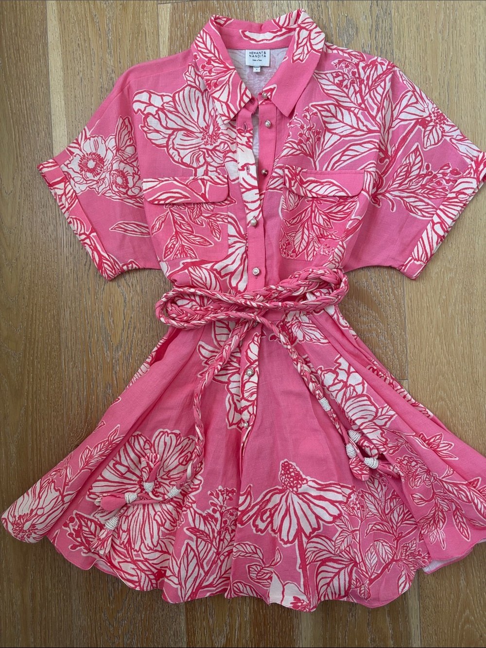Hemant and Nandita Size Small Floral Button-Front Shirt Dress